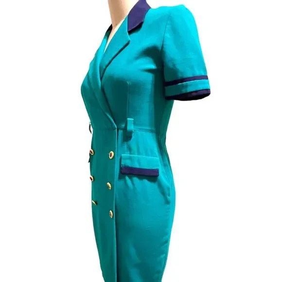 Vintage Green mini Pencil Dress 80s Button Up Sheath - Picture 4 of 8